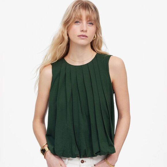 Madewell Sleeveless Crewneck Bubble Top Size Large in Summit Green NWT - Picture 1 of 8